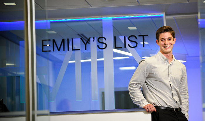 Matthew Creeden '16 shown at his internship at Emily's List in Washington, D.C.